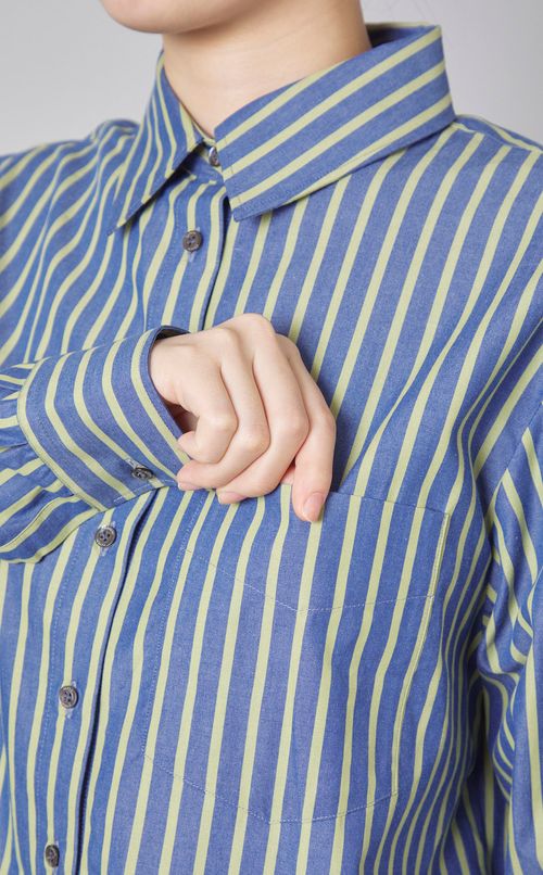 コットンストライプクロップドシャツ