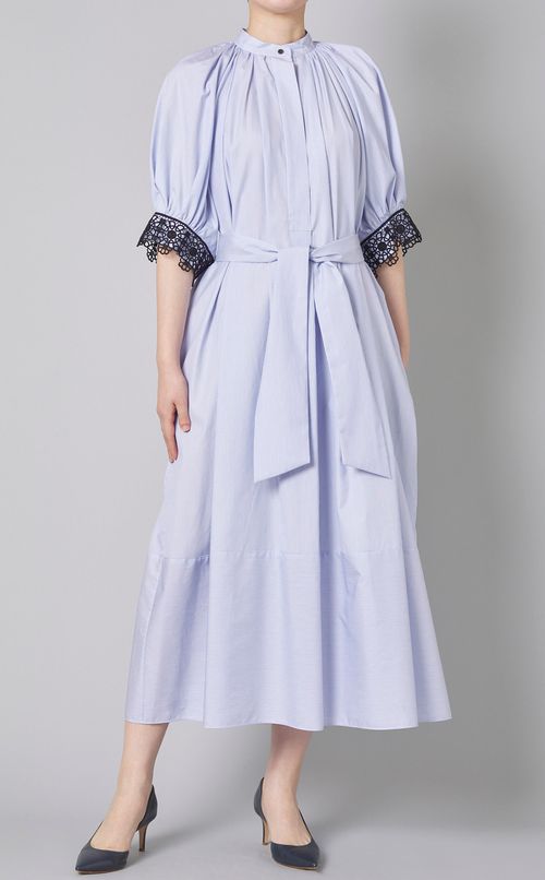 ストライプレースコンビシャツワンピース