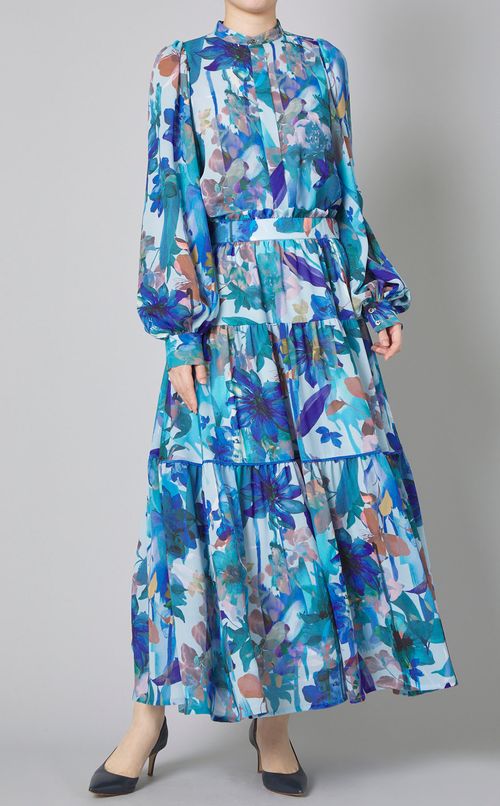 フラワープリントギャザースリーブブラウス