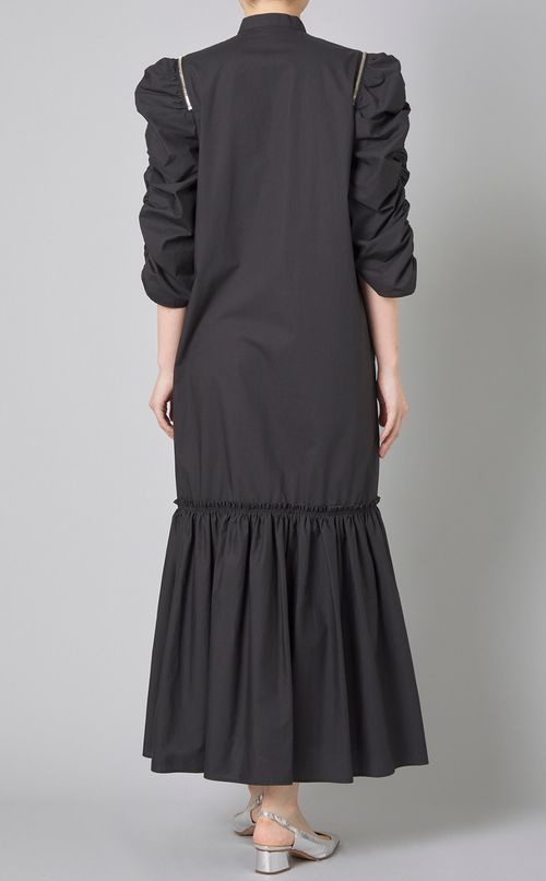 コットンギャザースリーブロングワンピース