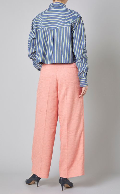 コットンストライプクロップドシャツ