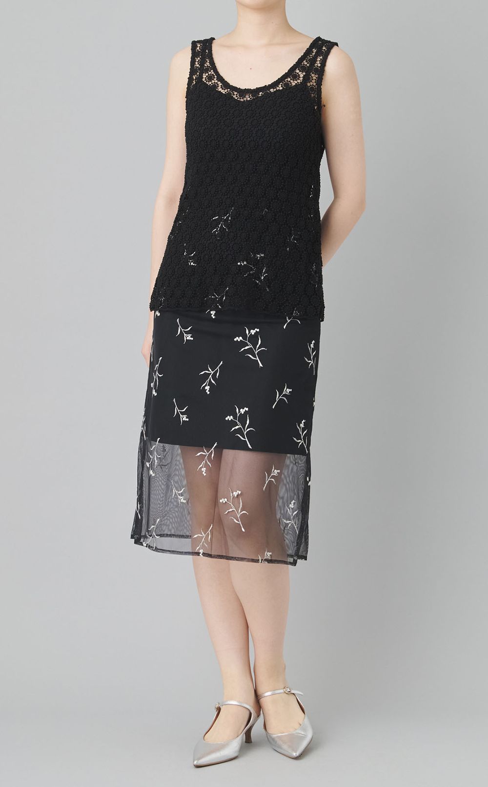 【roop】Flower Lace Layered Dress