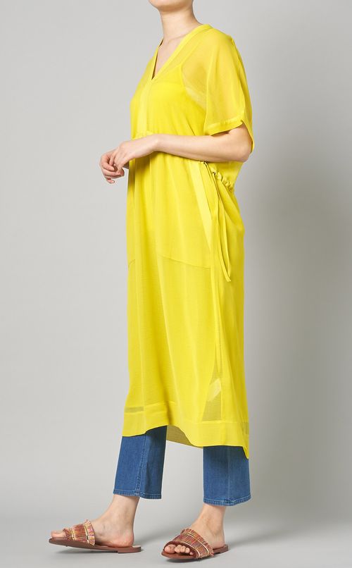 Vネックウエストギャザーワンピース