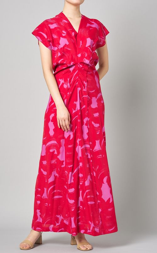 プリントVネックロングワンピース