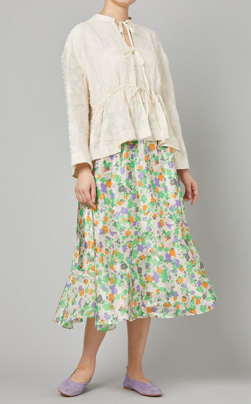 フラワージャガードフロントリボンブラウス