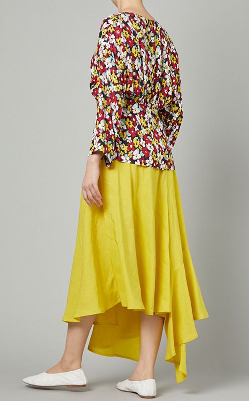 フラワープリントギャザーブラウス