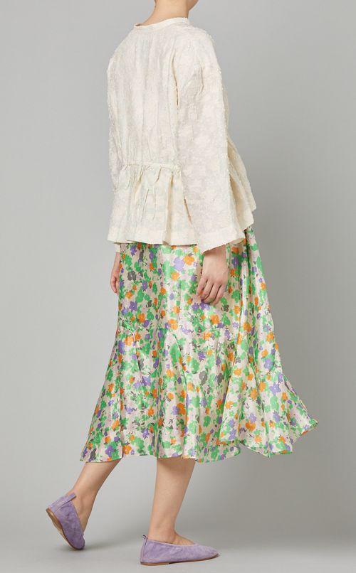 フラワージャガードフロントリボンブラウス