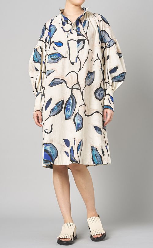 プリントワイドスリーブミディワンピース