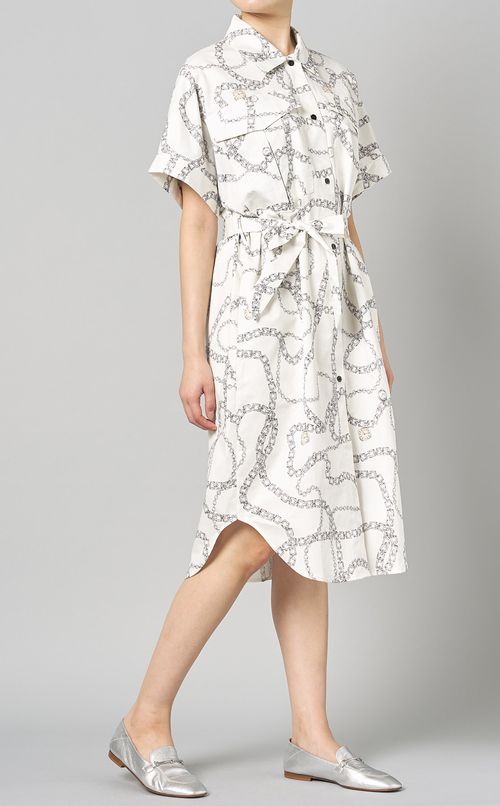チェーンプリント半袖シャツワンピース