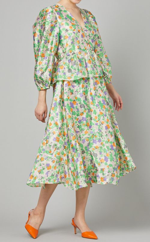 プリント変形ティアードミディスカート