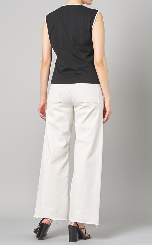 パイピングノースリーブジャージトップス