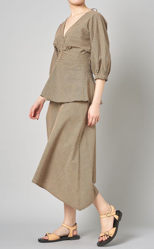 ギンガムプリントタイフロントスカート