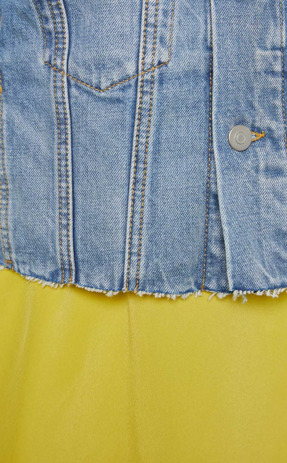 ノーカラーカットオフデニムブルゾン