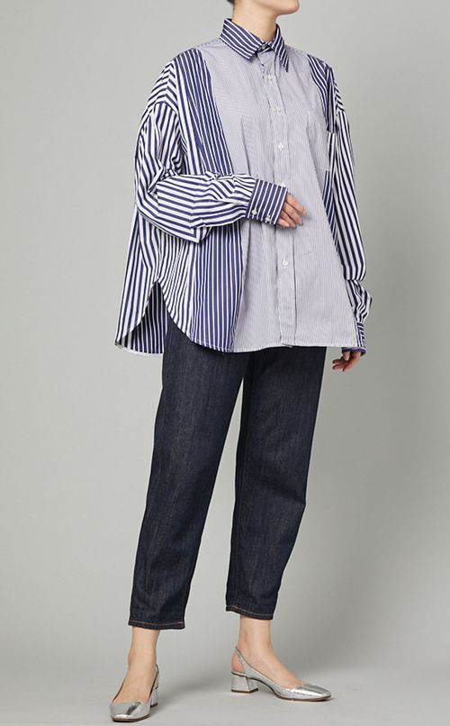 コットンパッチワークストライプシャツ