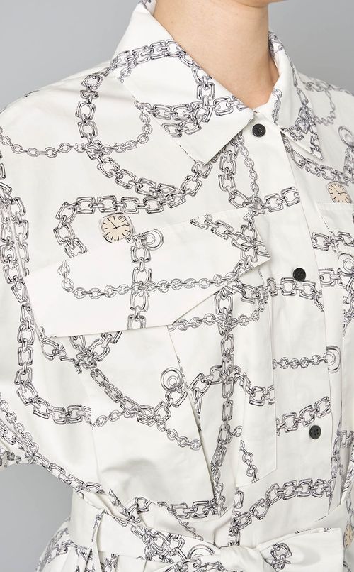 チェーンプリント半袖シャツワンピース