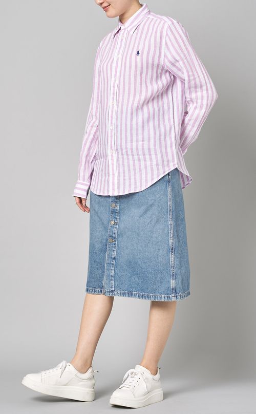 ボタンフロントワイドストライプシャツ