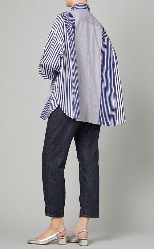 コットンパッチワークストライプシャツ