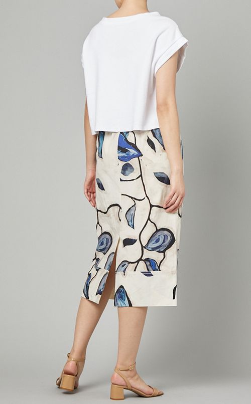 プリントドローストリングミディスカート