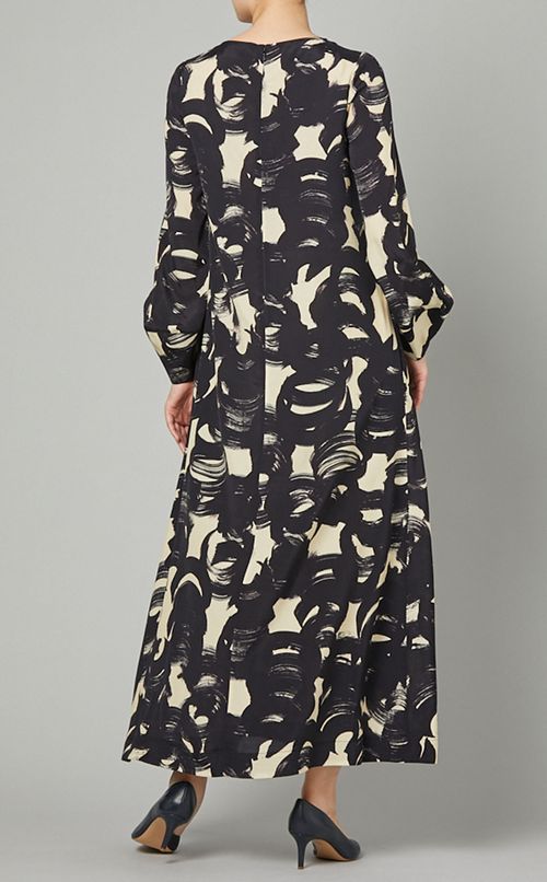 プリントクルーネックロングワンピース