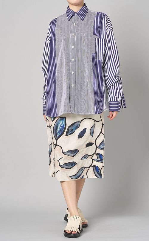 コットンパッチワークストライプシャツ