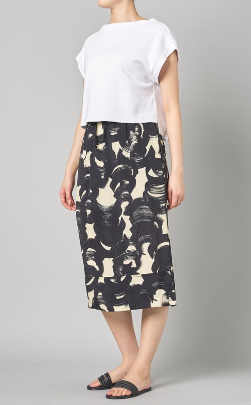 プリントドローストリングミディスカート