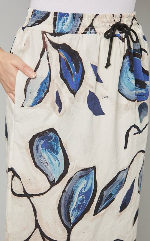 プリントドローストリングミディスカート