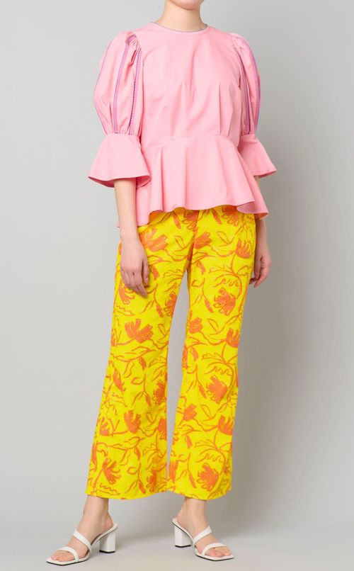 レースフラワープリントフレアパンツ