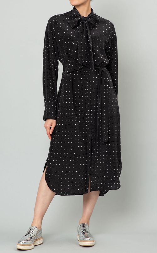 ドットプリントシルクボウタイワンピース