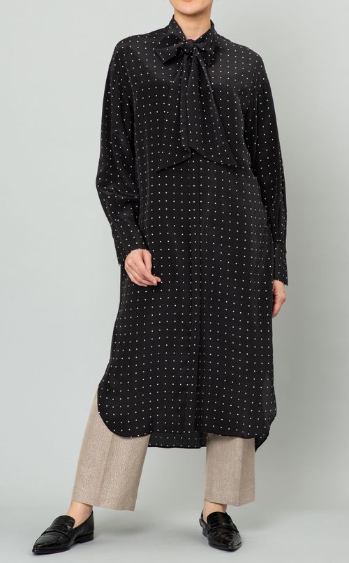 ドットプリントシルクボウタイワンピース