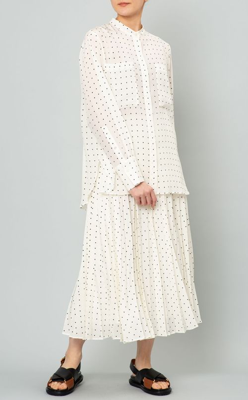 ドットプリントシルクプリーツスカート