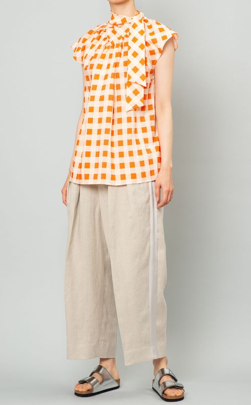 チェックボウノースリーブブラウス