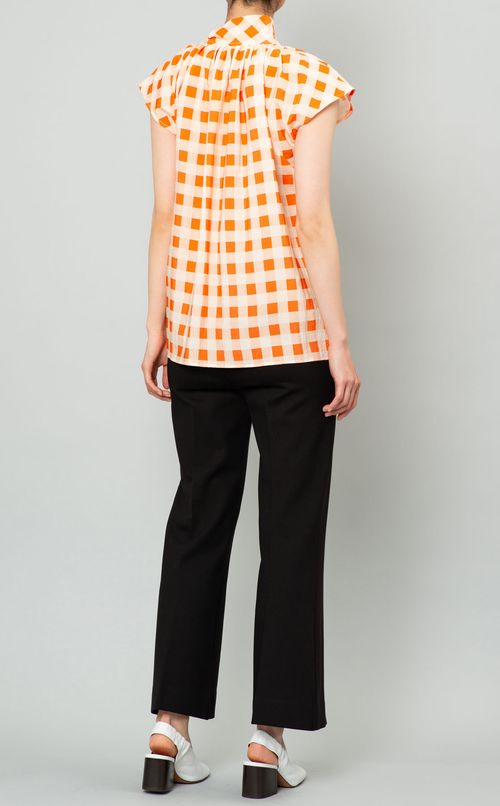 チェックボウノースリーブブラウス