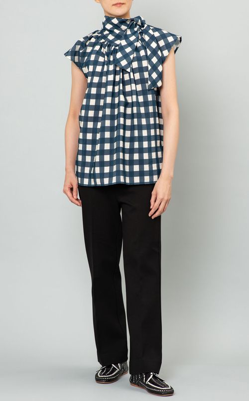 チェックボウノースリーブブラウス