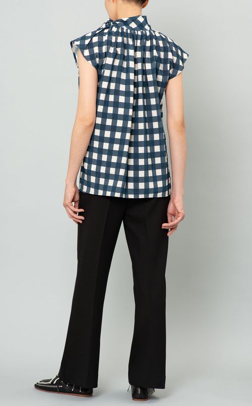 チェックボウノースリーブブラウス