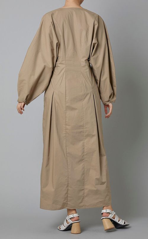 コットンVネックギャザーマキシワンピース