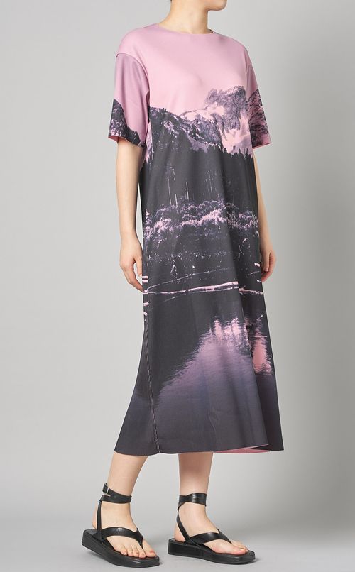 プリントリブハーフスリーブワンピース