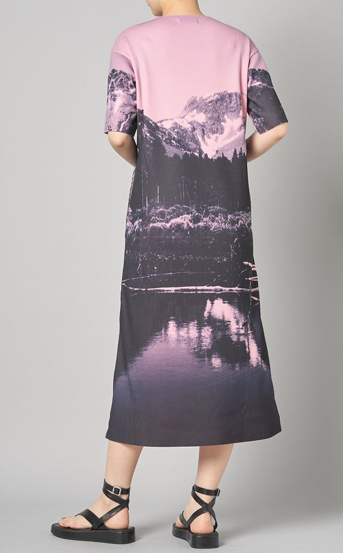 プリントリブハーフスリーブワンピース