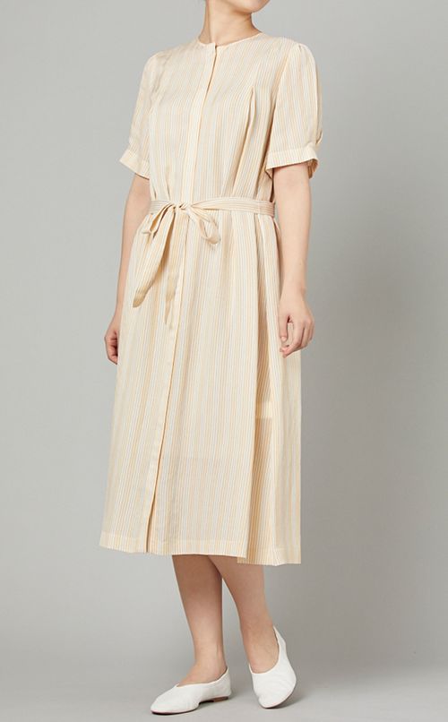 マルチストライプパフスリーブワンピース