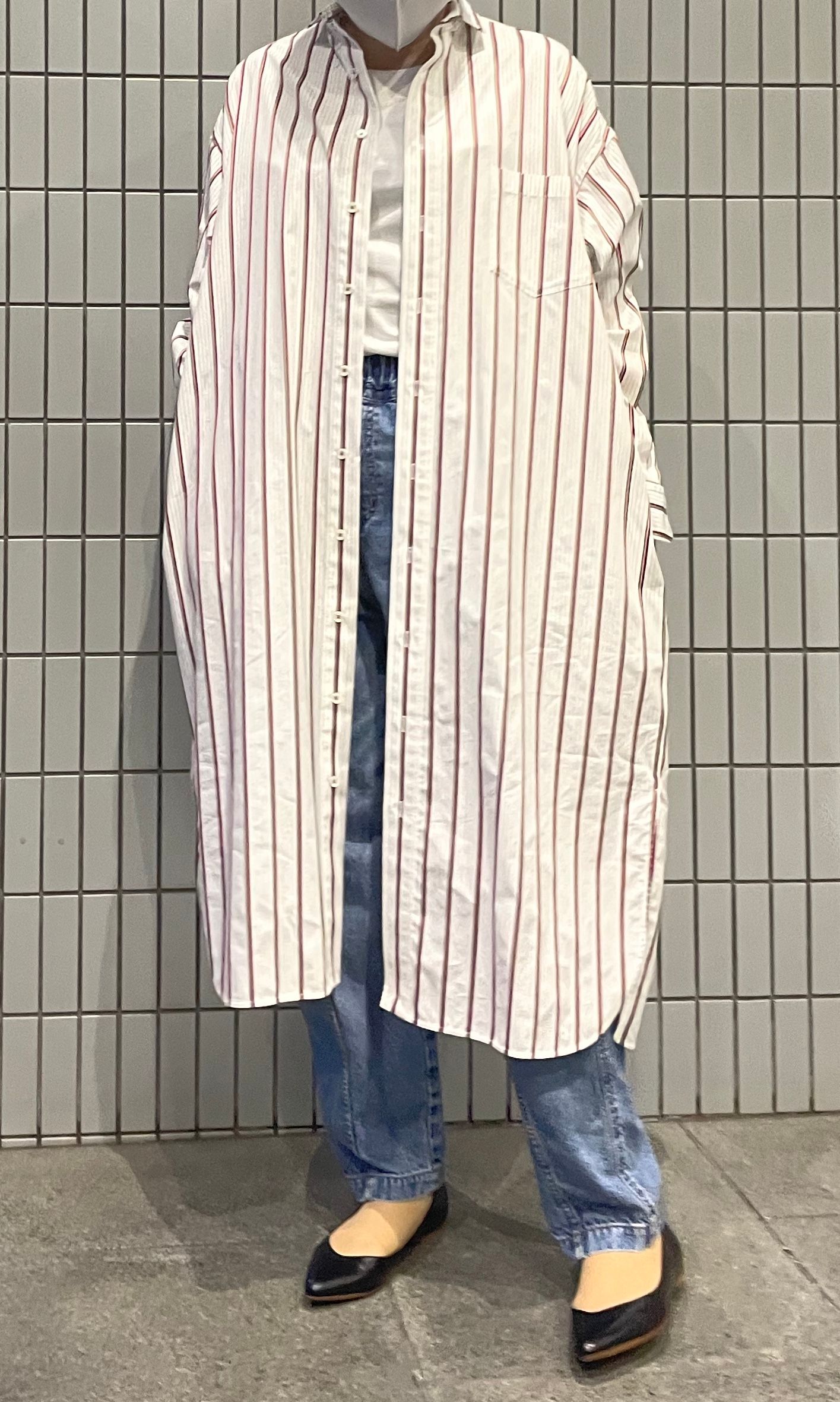 TICCA｜《手洗い可》ストライプロングシャツワンピース