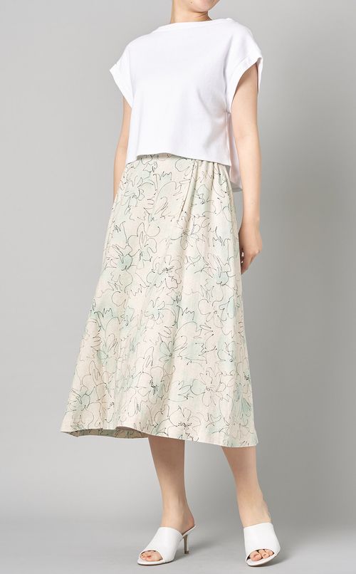 ドローイングフラワープリントスカート