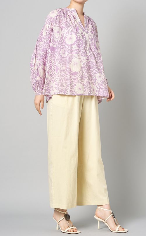 ウエストギャザーコットンサテンパンツ