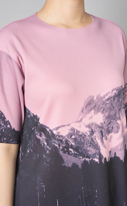 プリントリブハーフスリーブワンピース