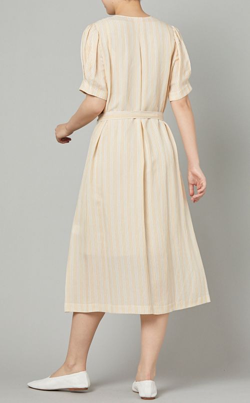 マルチストライプパフスリーブワンピース