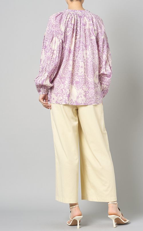 ウエストギャザーコットンサテンパンツ