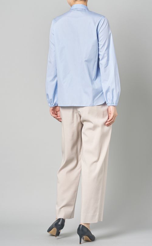 コットンソリッドボウタイ長袖ブラウス