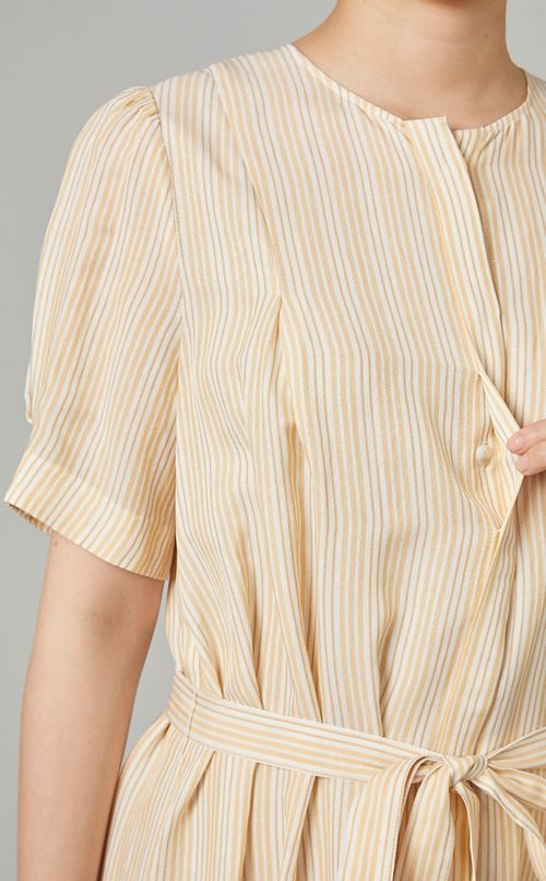 マルチストライプパフスリーブワンピース