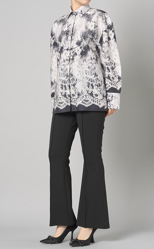 レースプリントロングスリーブシャツ