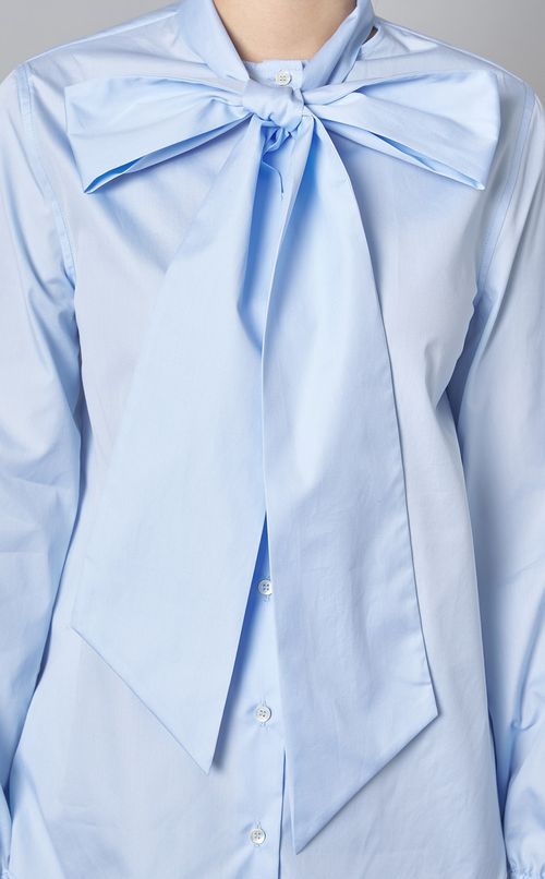 コットンソリッドボウタイ長袖ブラウス