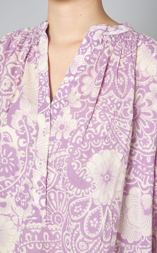 プリントバンドカラープルオーバーブラウス