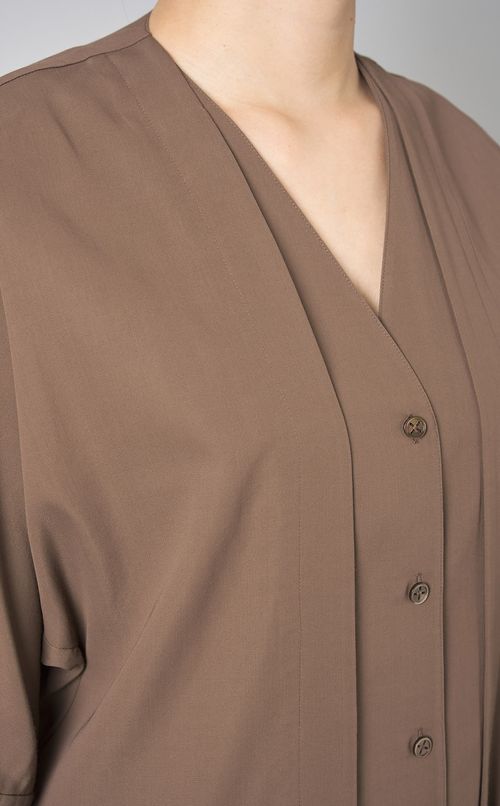 コットンレーヨンノーカラーワンピース